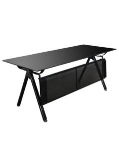 Office table, tempered glass, metallic structure, black, 180x80xH72 cm