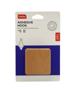 Adesive hook, multifunksional, wood, natural hood, 7.2x7.2x4.5 cm