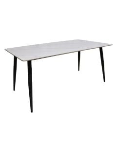 Dining table, sintered stone tabletop, metal legs, white, 80x140 cm