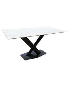 Dining table, sintered stone tabletop, metal legs, white, 90x160 cm