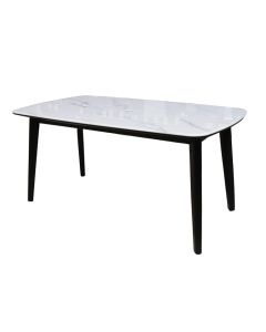 Dining table, sintered stone tabletop, wooden legs, white, 80x140 cm