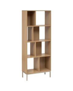 Bookshelf with 8 compartments, Tasso, melamine/steel, natural, 63x29.8xH159 cm