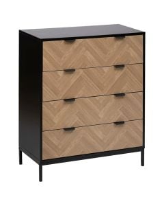 Cabinet with 4 drawers, Chevrons, MDF/steel, natural/black, 80x40xH95 cm
