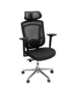 Karrige zyre me rrota, me krahë, strukturë plastike, rrota plastike, mbështetëse rrjete, tapiceri tekstili, e zezë, 50x51xH117-127 cm