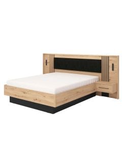 Double bed, Ascalon, oak, natural/black, 268x208.5xH115.5 cm (mattress support not included)
