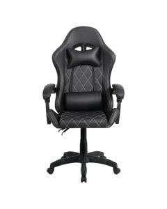 Karrige studimi, me drita RGB, tapiceri lëkure sintetike, bazament najloni 320 mm, rrota najloni, mekanizëm shumëfunksional, e zezë, 68x50xH115-125 cm