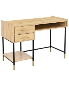 Study desk, melamine, metal tube powder coated, oak/black, 110x55xH78.5 cm