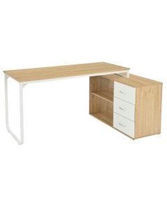 Study desk, melamine, metal tube powder coated, oak/white,140x100xH75 cm