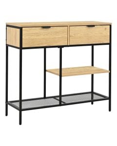 Shelf, melamine, metal tube powder coated, oak/black, 90x30.5xH80 cm