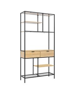 Multifunksional shelf, melamine, metal tube powder coated, oak/black, 90x30xH180 cm