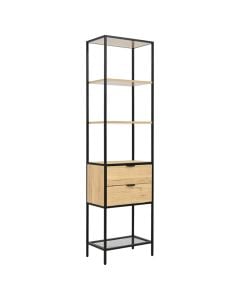 Multifunksional shelf, melamine, metal tube powder coated, oak/black, 40x30xH180 cm