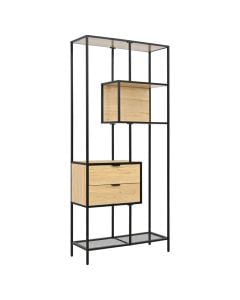 Multifunksional shelf, melamine, metal tube powder coated, oak/black, 80x30xH180 cm