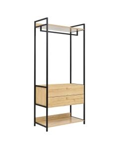 Multifunksional shelf, melamine, metal tube powder coated, oak/black, 80x40xH100 cm