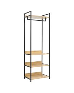 Multifunksional shelf, melamine, metal tube powder coated, oak/black, 60x40xH180 cm