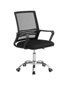 Karrige zyre, mbështetëse shpine dhe ulëse rrjete, bazament metalik i kromuar (280 mm), rrota polipropileni (50 mm), e zezë, gas lift klasi 3, 61x48xH86/96 cm