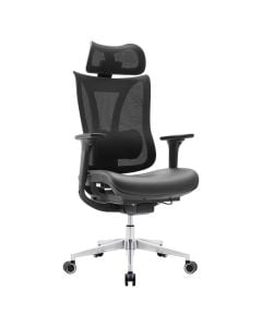 Karrige zyre ergonomike, tapiceri tekstili (rrjetë najloni, sendilje me shkume injektuese), bazë alumini me rrota PU, e zezë, mbështetëse krahu 4D, gas lift klasi 3, 70x70xH116/124 cm