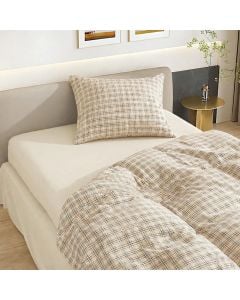 Duvet cover double set, polyester, beige (stripe design), 160x220 cm; 900x200+30 cm (fitted); 50x75 cm