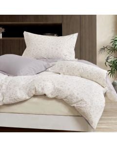 Duvet cover double set, polyester, white/purple (flowers design), 160x220 cm; 900x200+30 cm (fitted); 50x75 cm