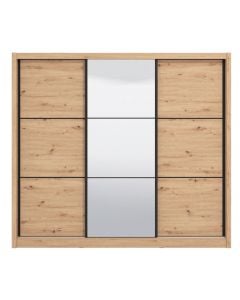 Garderobë, Navara, MDF dhe melaminë+pasqyrë, lisi artizanal, 242x60xH215.5 cm