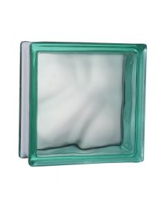 "Cloudy Turquoise"glass block 19x19x8cm.