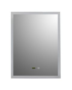 Pasqyrë me ndriçim LED, kornizë alumini, ndezja/fikja me prekje, me orë dhe temperaturë, 60x80 cm