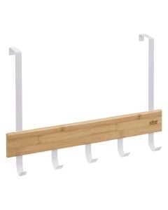 Clothes hanger, over door, metal/bamboo, white/brown, 40x2xH29.8 cm