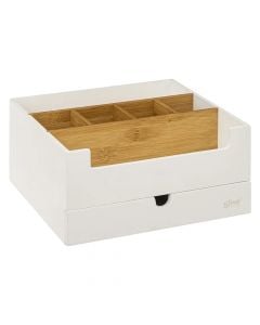 Kuti organizuese, për kozmetikë, bambu, e bardhë/kafe, 26x13xH24 cm