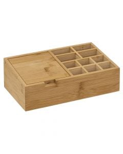 Kuti organizuese, për kozmetikë, me pasqyrë, bambu, kafe, 24.3x14xH8 cm
