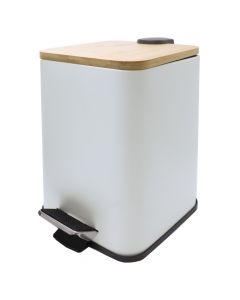 Waste bin, 5L, metal/bamboo, white, 19x25xH25.5 cm