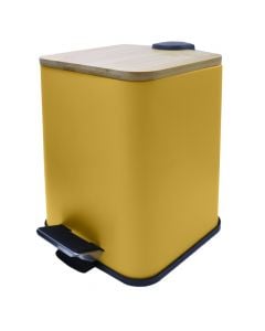 Waste bin, 5L, metal/bamboo, yellow, 19x25xH25.5 cm
