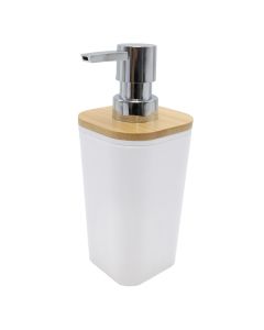 Dispenser sapuni I lëngshëm, plastik/bambu, e bardhë/bambu natyrale,  7.5x7.5xH17cm
