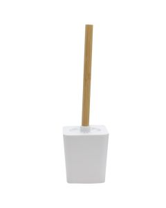 Furçë tualeti, plastik, dorezë bambu, e bardhë, 11.5x11.5x38.5cm
