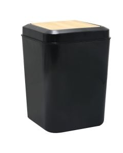 Trash can, bamboo lid, plastic, black, 17.5x17.5xH24cm