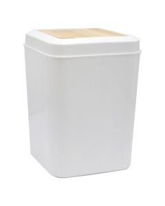 Trash can, 3L, bamboo lid, plastic, white, 17.5x17.5xH24cm