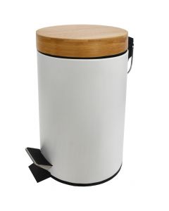 Toilet basket, 3L, metal/bamboo, white, 16.8xH25cm