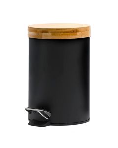 Toilet basket, 3L, metal/bamboo, black, 16.8xH25cm