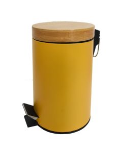 Toilet basket, 3L, metal/bamboo, yellow, 16.8xH25cm
