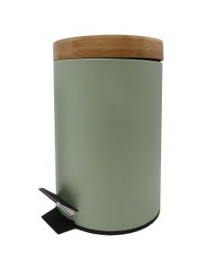 Toilet basket, 3L, metal/bamboo, green, 16.8xH25cm
