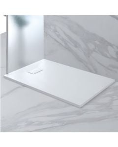 Shower tile, with stone effect, resin/glass fiber, white, 80xH120cm