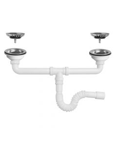 Sink siphon set, with 2 drains, + flexible pipe, polypropylene, white, 1/1/2'' x32-40 mm, ø114