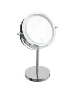 Pasqyrë kozmetike rrotulluese, Led, metal/xham, argjend, 19x12xH29.5 cm