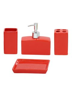 Set aksesorë tualeti, 3 copë, qeramikë, e kuqe