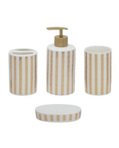 Bathroom accessory set, 4 pieces, ceramic, white/gold