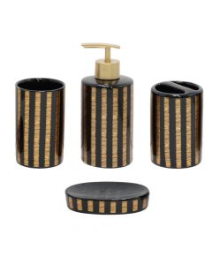 Bathroom accessory set, 4 pieces, ceramic, black/gold