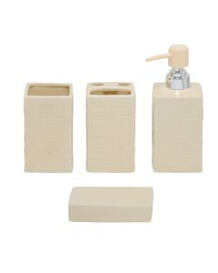 Bathroom accessory set, 4 pieces, ceramic, beige