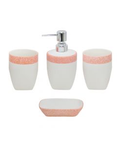 Set aksesorë tualeti, 4 copë, qeramikë, e bardhë/rozë