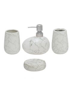 Bathroom accessory set, 4 pieces, ceramic, white/grey