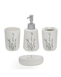 Bathroom accessory set, 4 pieces, ceramic, white/grey