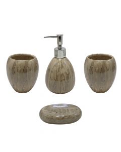 Bathroom accessory set, 4 pieces, ceramic, brown
