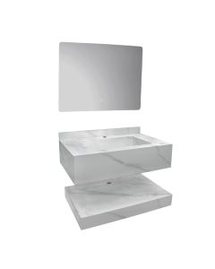 Toilet furniture set, wall-mounted, sintered stone, Measures: W 80 cm x D 50 cm x H 20 cm. LED mirror: W 80 cm x H 60 cm